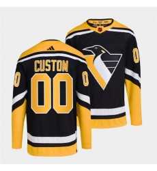 Mens Pittsburgh Penguins Custom Black 2022 Reverse Retro Stitched Jersey->customized nhl jersey->Custom Jersey